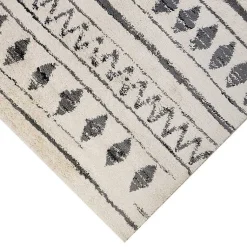 Kirklands Home Cream Boho Striped Area Rug, 5x8 Ivory New