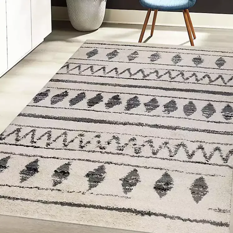 Kirklands Home Cream Boho Striped Area Rug, 5x8 Ivory New