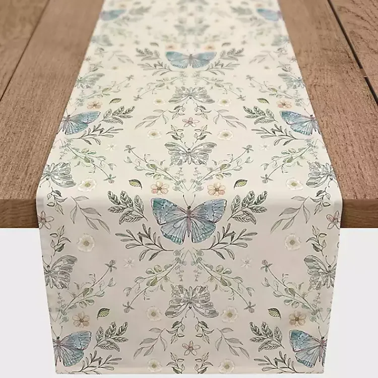 Kirklands Home Cream Botanical Butterfly Table Runner, 90 in. Ivory New