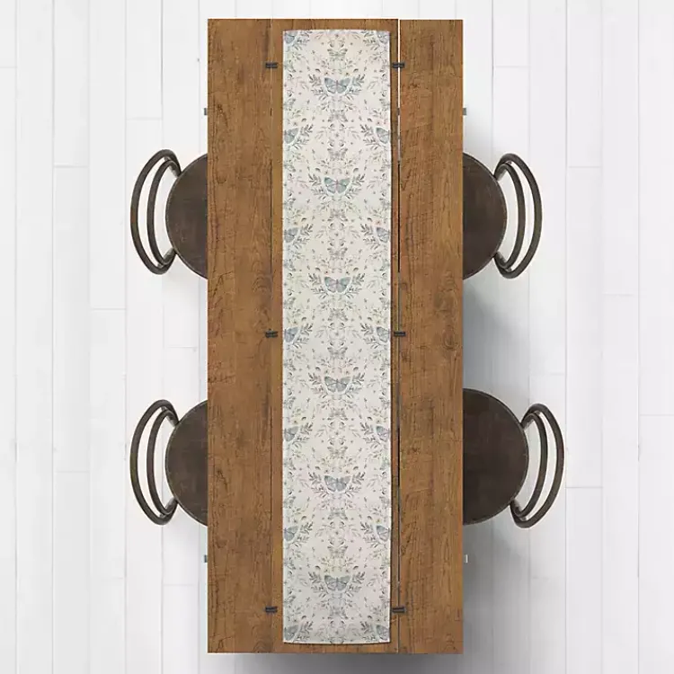 Kirklands Home Cream Botanical Butterfly Table Runner, 90 in. Ivory New