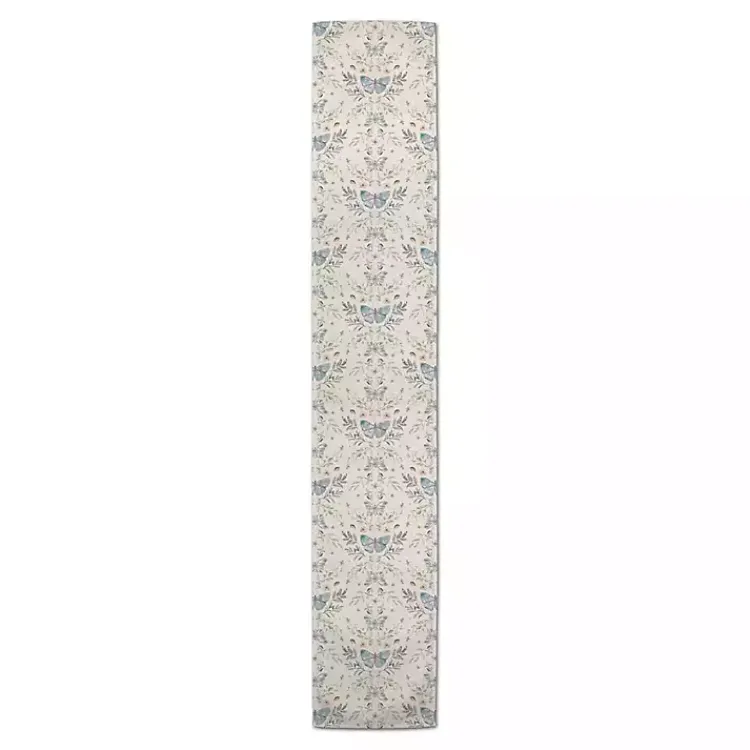 Kirklands Home Cream Botanical Butterfly Table Runner, 90 in. Ivory New