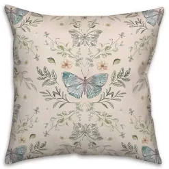 Pillows>Kirklands Home Cream Botanical Butterfly Throw Pillow Ivory