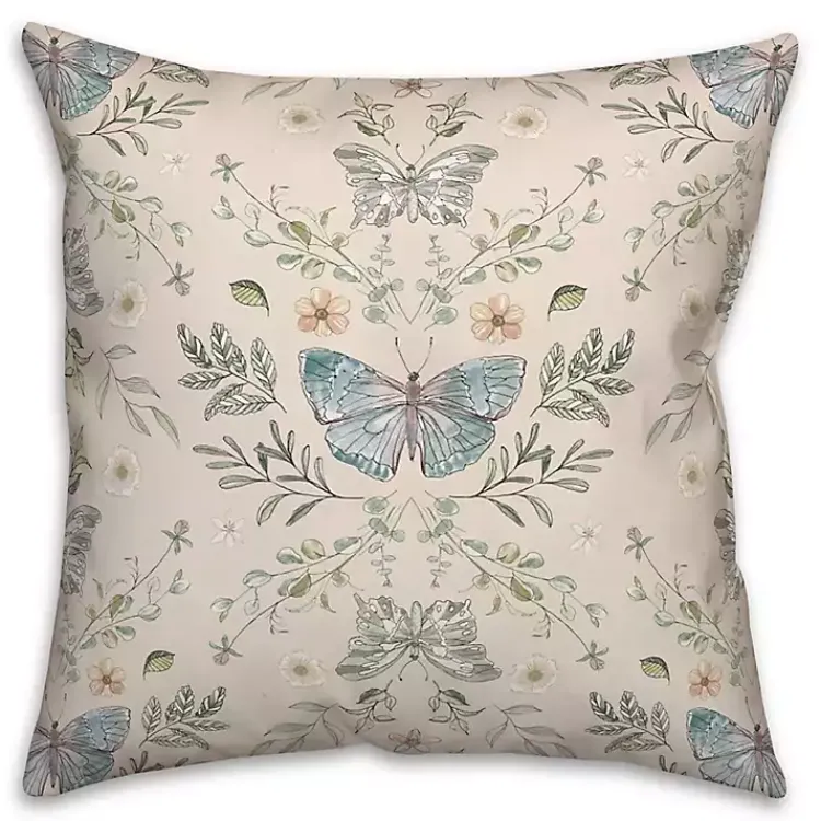 Pillows>Kirklands Home Cream Botanical Butterfly Throw Pillow Ivory