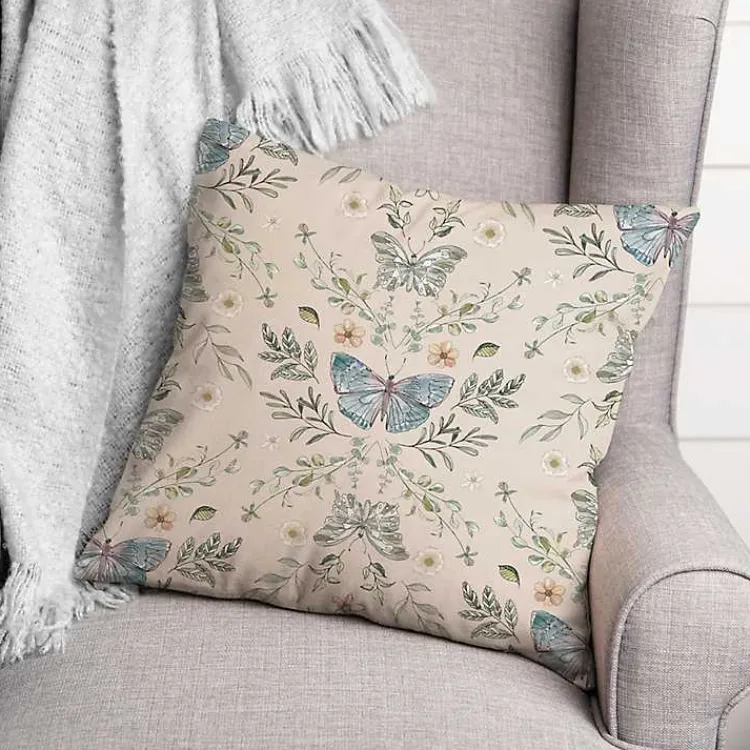 Pillows>Kirklands Home Cream Botanical Butterfly Throw Pillow Ivory