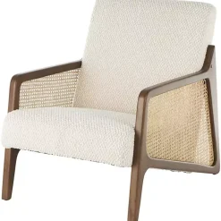 Kirklands Home Cream Boucle & Rattan Accent Chair White New