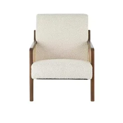 Kirklands Home Cream Boucle & Rattan Accent Chair White New