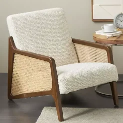 Kirklands Home Cream Boucle & Rattan Accent Chair White New