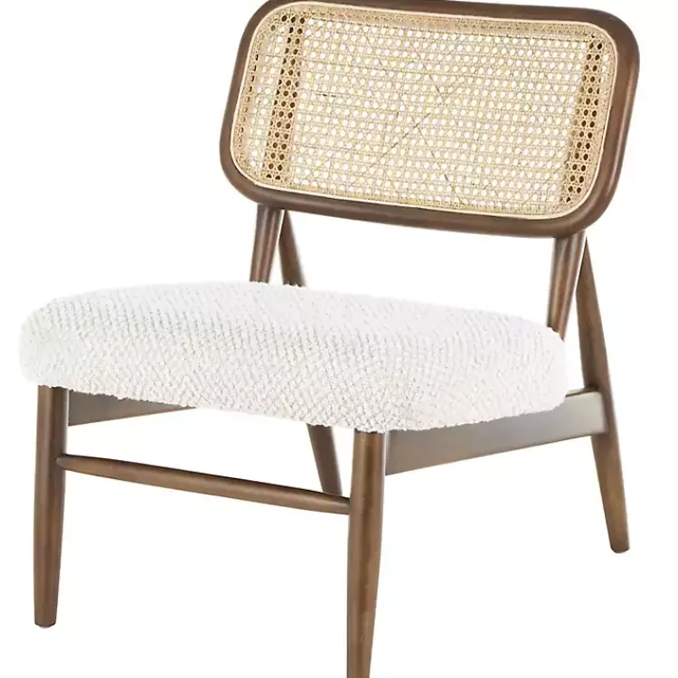 Kirklands Home Cream Boucle & Rounded Rattan Back Accent Chair White Online