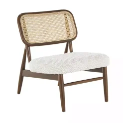 Kirklands Home Cream Boucle & Rounded Rattan Back Accent Chair White Online