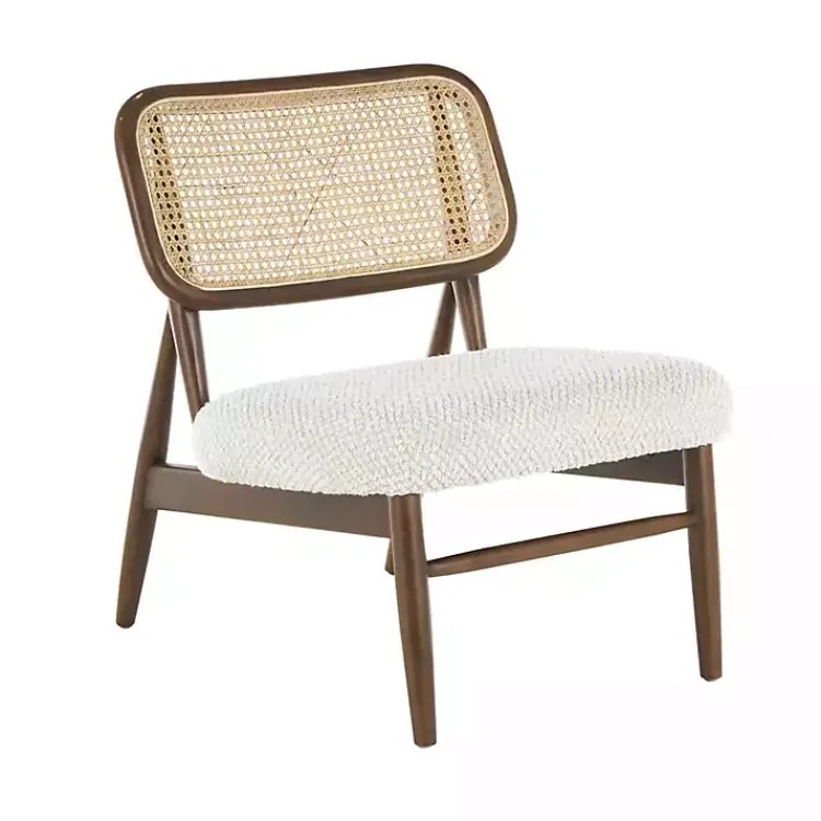 Kirklands Home Cream Boucle & Rounded Rattan Back Accent Chair White Online