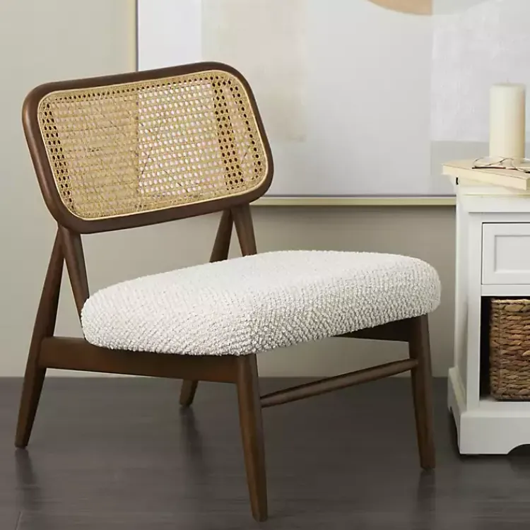 Kirklands Home Cream Boucle & Rounded Rattan Back Accent Chair White Online