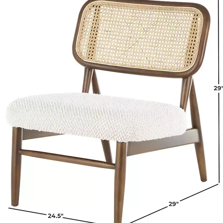 Kirklands Home Cream Boucle & Rounded Rattan Back Accent Chair White Online