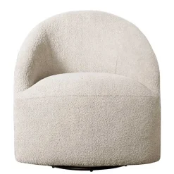 Kirklands Home Cream Boucle Barrel Swivel Accent Chair White Hot