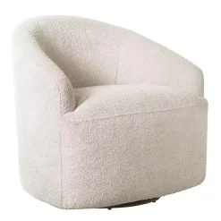 Kirklands Home Cream Boucle Barrel Swivel Accent Chair White Hot