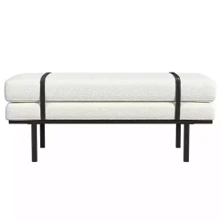 Kirklands Home Cream Boucle Black Faux Leather Bench White Discount