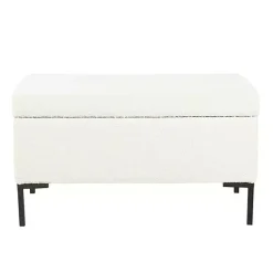 Kirklands Home Cream Boucle Black Metal Storage Bench Ivory New