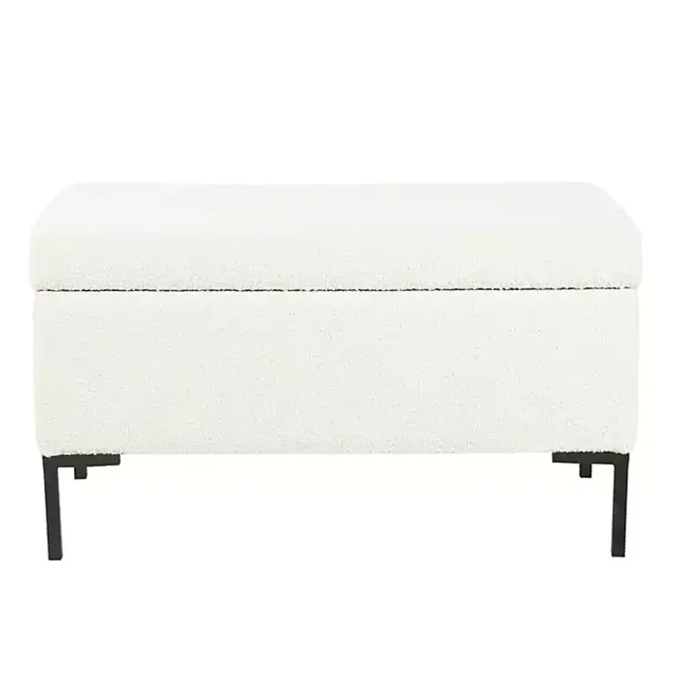 Kirklands Home Cream Boucle Black Metal Storage Bench Ivory New