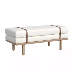 Kirklands Home Cream Boucle Brown Faux Leather Bench White Sale