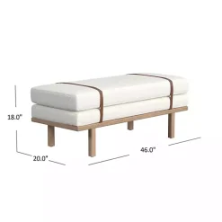Kirklands Home Cream Boucle Brown Faux Leather Bench White Sale