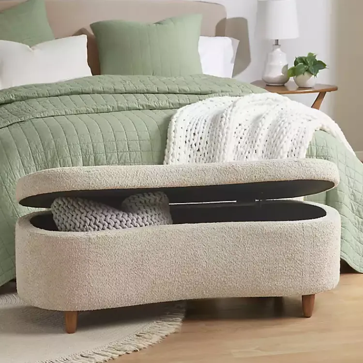 Kirklands Home Cream Boucle Flip-Top Storage Bench White Online