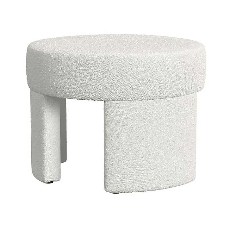 Kirklands Home Cream Boucle Round Upholstered Ottoman White