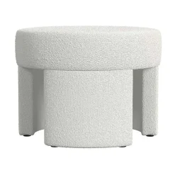 Kirklands Home Cream Boucle Round Upholstered Ottoman White