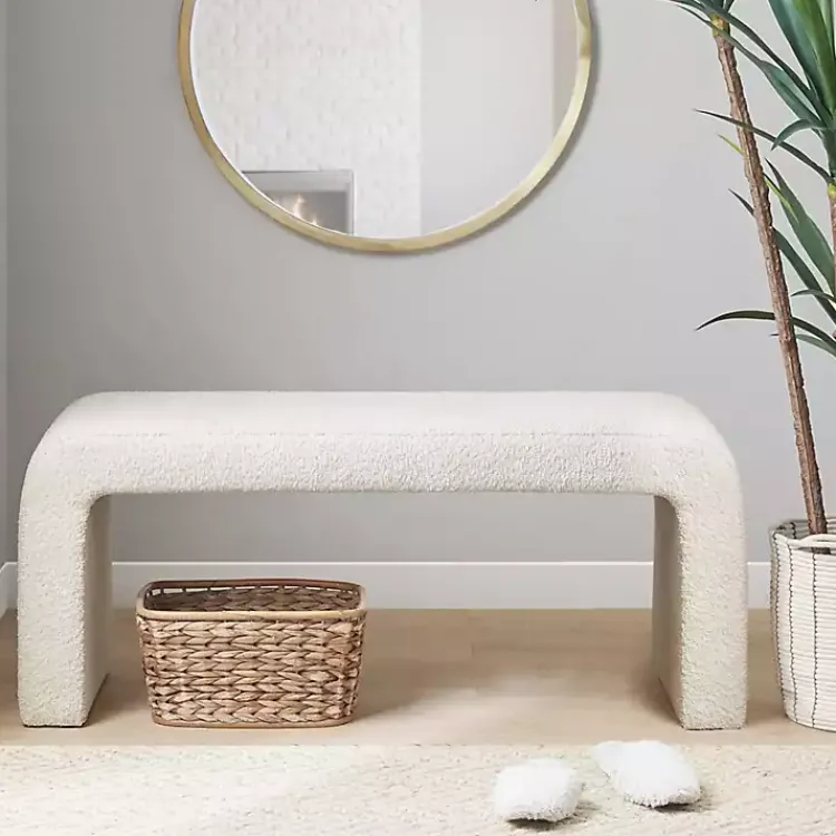 Kirklands Home Cream Boucle Waterfall Bench White Online