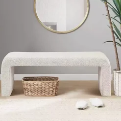 Kirklands Home Cream Boucle Waterfall Bench, 52 in. White Discount