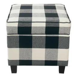 Kirklands Home Cream Buffalo Plaid Upholstered Storage Ottoman Hot