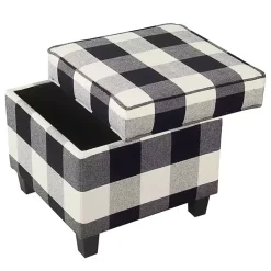 Kirklands Home Cream Buffalo Plaid Upholstered Storage Ottoman Hot
