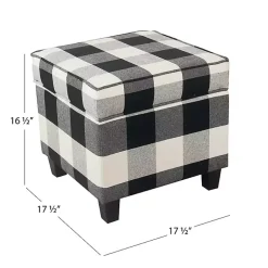 Kirklands Home Cream Buffalo Plaid Upholstered Storage Ottoman Hot