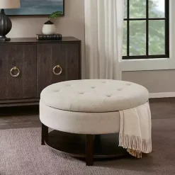 Kirklands Home Cream Button Tufted Storage Ottoman Ivory Outlet