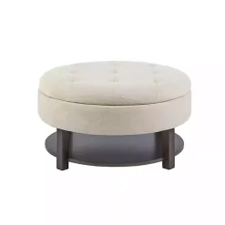 Kirklands Home Cream Button Tufted Storage Ottoman Ivory Outlet