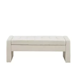 Kirklands Home Cream Button Tufted Upholstered Storage Bench Ivory Sale