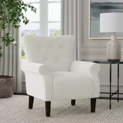 Kirklands Home Cream Button-Tufted Rolled Arm Accent Chair White Best