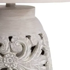 Kirklands Home Cream Carved Floral Table Lamp Ivory New