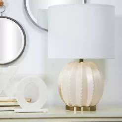 Kirklands Home Cream Ceramic Fluted Gourd Table Lamp Hot