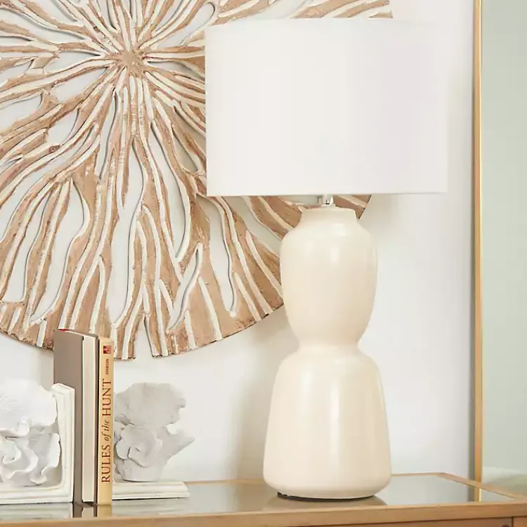 Kirklands Home Cream Ceramic Rounded Hourglass Table Lamp Discount