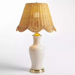 Kirklands Home Cream Ceramic Table Lamp With Woven Shade Tan Sale