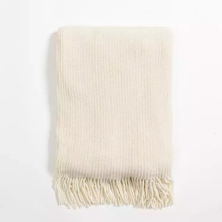 Blankets & Throws>Kirklands Home Cream Chenille Ribbed Throw Ivory