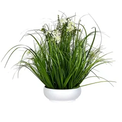 Arrangements & Greenery>Kirklands Home Cream Cosmos and Grass in White Pot, 21 in.