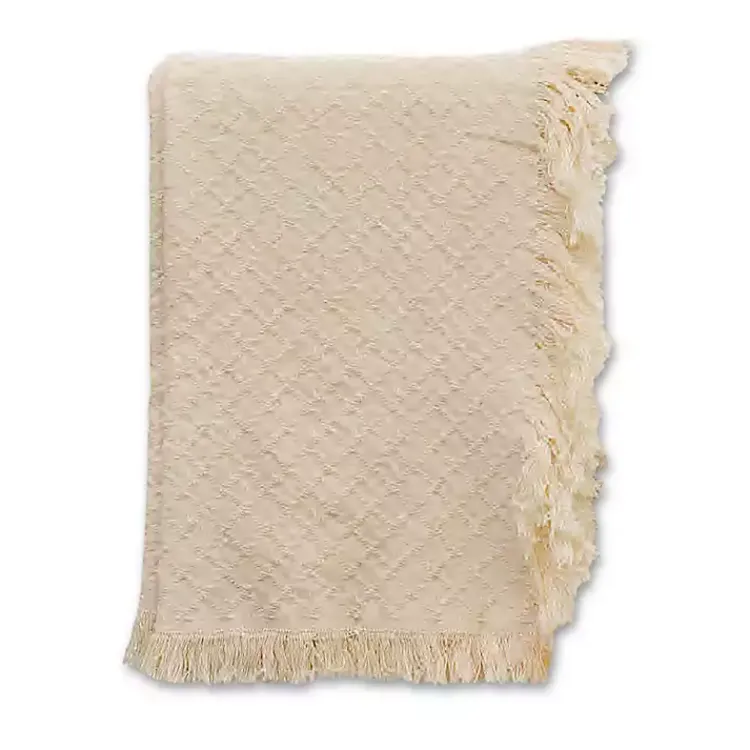 Blankets & Throws>Kirklands Home Cream Cross-Stitch Woven Throw Tan