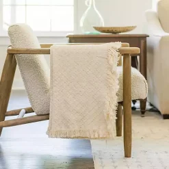 Blankets & Throws>Kirklands Home Cream Cross-Stitch Woven Throw Tan