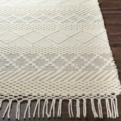 Kirklands Home Cream Diamond Tassel Wool Area Rug, 5x7 Ivory Discount
