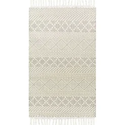 Kirklands Home Cream Diamond Tassel Wool Area Rug, 8x10 Ivory Discount