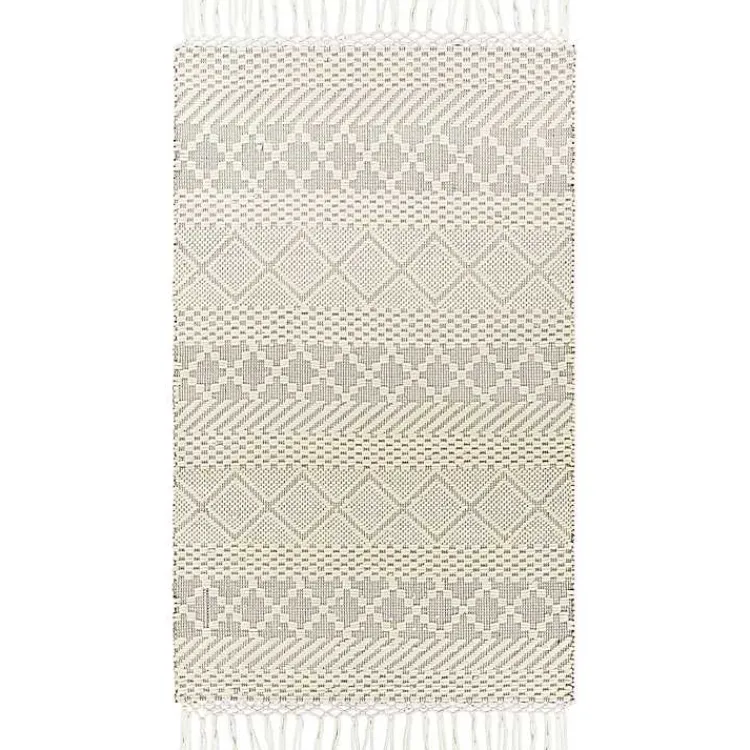 Kirklands Home Cream Diamond Tassel Wool Area Rug, 8x10 Ivory Discount