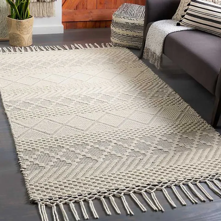 Kirklands Home Cream Diamond Tassel Wool Area Rug, 8x10 Ivory Discount