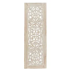 Kirklands Home Cream Distressed Carved Floral Wall Plaque Online