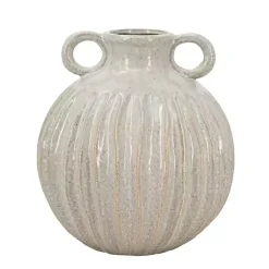 Vases>Kirklands Home Cream Drip Ceramic Vase with Handles, 9 in. White