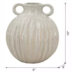 Vases>Kirklands Home Cream Drip Ceramic Vase with Handles, 9 in. White